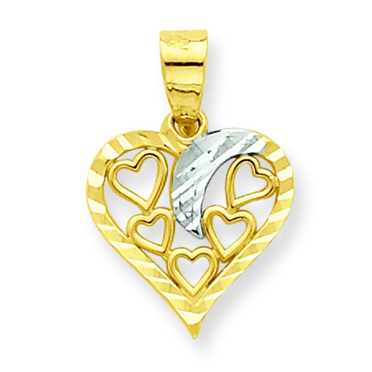 10K Gold & Rhodium Plated Heart Charm Pendant Jewelry 16 x 16mm